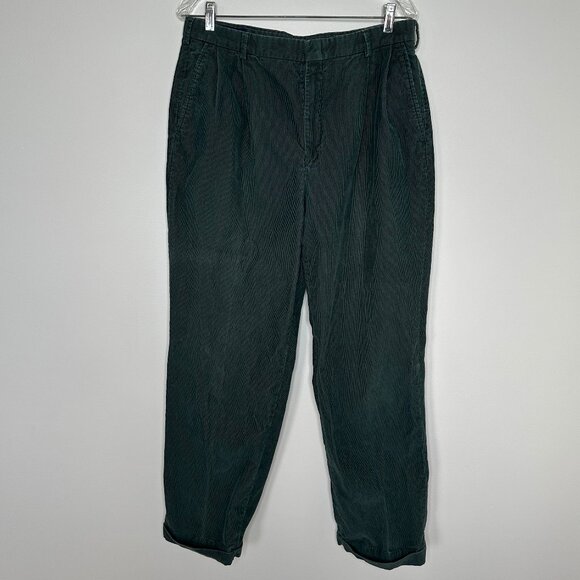 Lands' End Men's Hunter Green Corduroy Pants Pleated and Cuffed Size 34 Regular - Picture 1 of 8